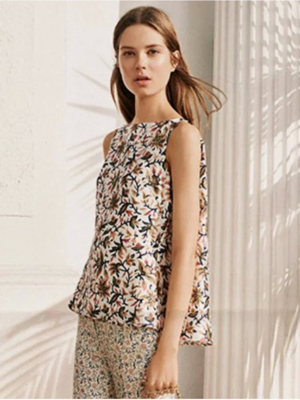 Toyr Burch Evelyn Silk Printed Sleeveless Blouse, SZ 12